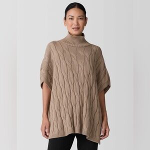 NWT Eileen Fisher Peruvian Organic Cotton Alpaca Poncho Size S/M Cable Knit